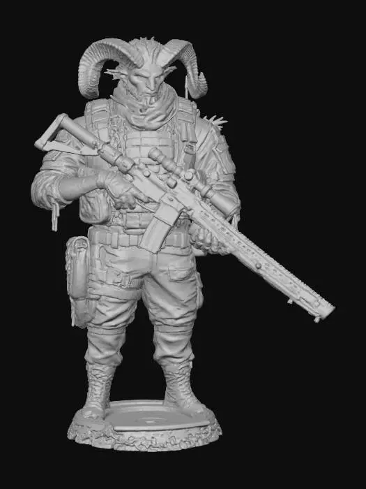 3D model for DALL·E 2025-02-20 11.58.55 - A high-definition watercolor painting of a tiefling soldier in a post-apocalyptic universe similar to The Division. He stands facing forward with a co.webp