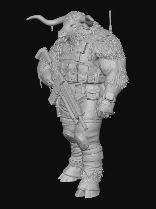 3D model for DALL·E 2025-02-20 11.56.06 - A high-definition watercolor painting of a minotaur soldier in a post-apocalyptic universe similar to The Division. He stands facing forward with a fi.webp