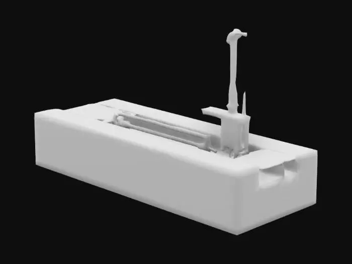 3D model for 展项设置压力水井汲水装置，水循环管路、造型展台、展台上设运河造型、格堤造型等、还原运河-缕堤-格堤-遥堤全貌;游客通过操作压力水井将喝水引入运河，当运河内水漫出来是，观察河水流入缕堤-格堤-遥堤的全过程，以此了解堤坝系统的结构和工作原理。