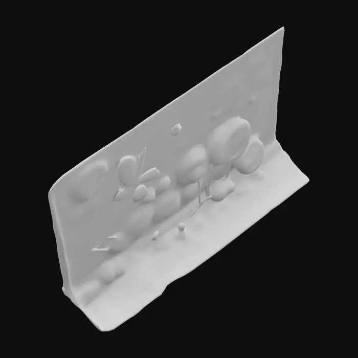 3D model for Create a 3D model of a 5x5 meter fairy panel in a cartoon style:

The surface of the panel is flat, bright pink, with a slight sheen, like sugar glaze.
Place fairy candies on the edges of the panel instead of trees.
The candies should be large, multicolored (pink, blue, yellow, green), in the form of lollipops on sticks, caramel spirals, and chocolate truffles with sprinkles.
It should look like a magical cartoon world, with slightly rounded shapes and bright, saturated colors.