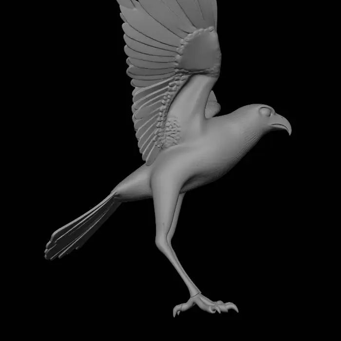 3D model for Create a low-poly falcon bird model suitable for real-time game animation. The model must be fully rig-ready with clean topology and separated parts for animation.

Requirements:

Falcon bird design (realistic but stylized low-poly)
Neutral T-pose / A-pose for rigging setup
Separate mesh objects: body, head, beak, wings (left and right), tail, legs
Wings must be properly shaped for flapping animation
No merged geometry or baked meshes
Clean edge flow optimized for deformation
Game-ready low polygon count
PBR-friendly structure (if textures are generated)
Suitable for rigging and bone assignment in Blender / game engines

Ensure proportions look like a strong flying falcon with sharp wings and aggressive posture.