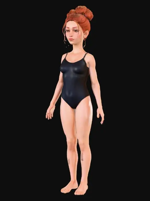 3D model for cara mirando de frente de cuerpo completo en traje de baño