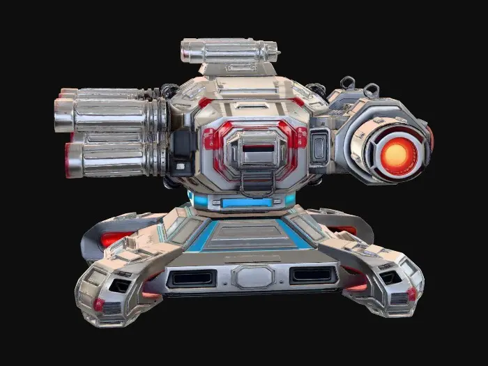 3D model for stationary, plasma turret quad cannon