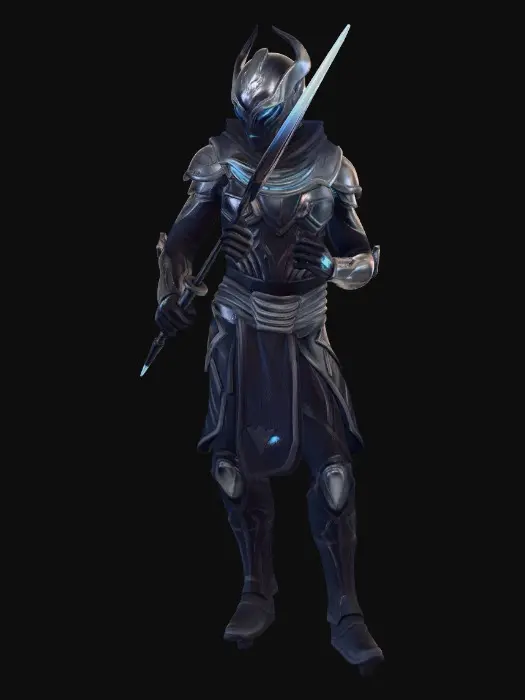 3D model for please create a futuristic warrior with a plasma spear as if it were from wakanda