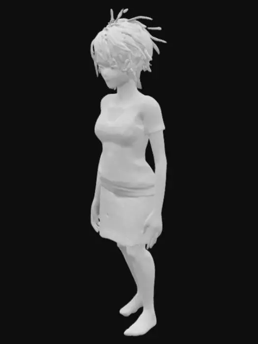 3D model for quero uma personagem com cabelos curto  abaixo do ombro feminino com roupas estilo anos 2000 gotica roupas curtas no estilo grafico quero com muitos poucos poligonos estilo ps1 
