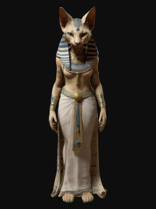 3D model for realistic humanoid cat goddess Bastet, Ancient Egyptian cloth and regalia, unreal engine 5, highest quality, highest resolution, insane detailed, character design, z-brush, v-ray, good proportions, realistic