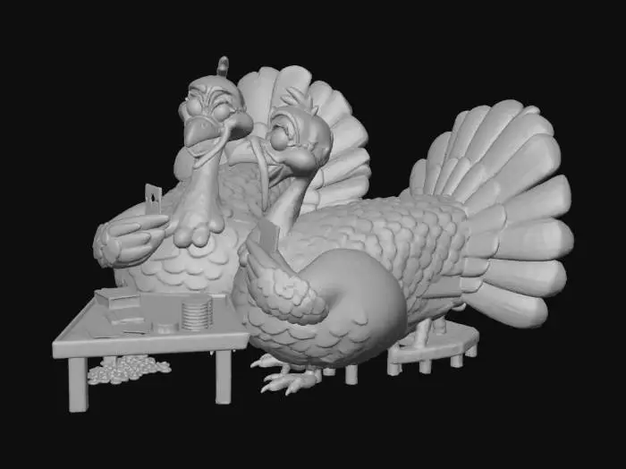 3D model for cartoon big tom turkeys playing cards