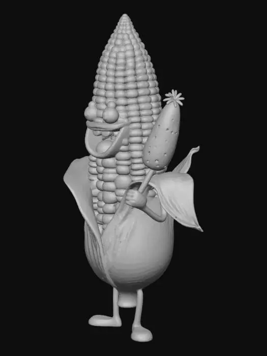 3D model for #Thanksgiving# ear of corn standing with arms and legs holding a turkey drumstick humorous