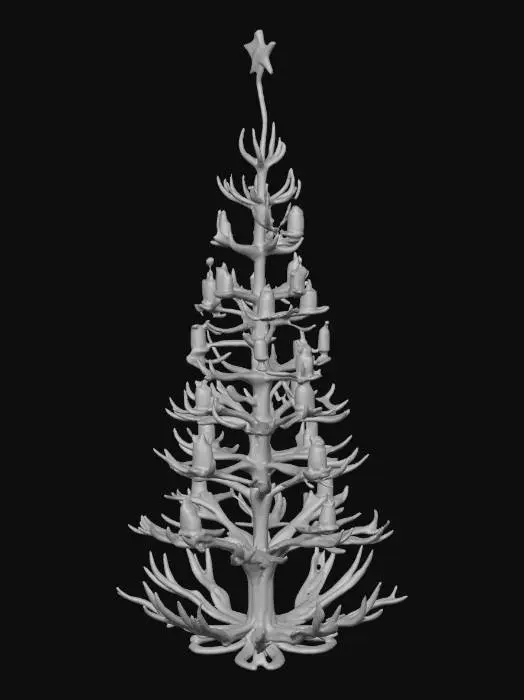 3D model for deer antlers laid on each other to create christmas tree with small candles on it