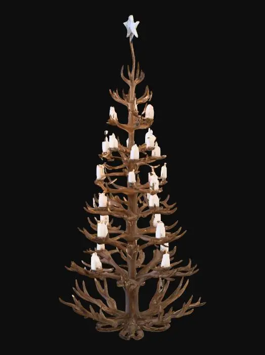 3D model for deer antlers laid on each other to create christmas tree with small candles on it