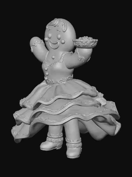 3D model for Christmas, spicy gingersnap, female gingerbread man with red salsa dress