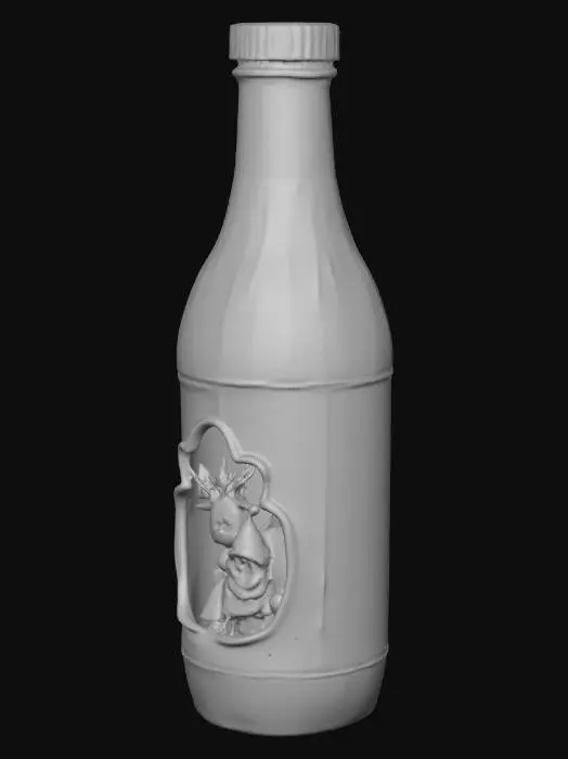 3D model for Vintage milk bottle, the lower part of the bottom has a caved in area for cookies to sit in, it has a label that says Milk and Cookies for Santa