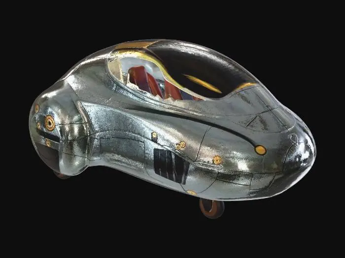 3D model for A highly detailed 3D model of a small alien spacecraft inspired by the ship "Aquila" from a children's science fiction story. The craft has a smooth, organic, curved shape with no visible seams, resembling advanced alien technology. It is roughly the size of a small car, with a rounded central body and subtle wing-like extensions.
The surface is metallic but not reflective, with a matte, slightly iridescent finish that shifts subtly in light. The design should feel ancient yet futuristic, with no visible engines or propulsion systems.
Include a transparent or semi-transparent canopy or entry point, and subtle panel lines or textures suggesting hidden mechanisms. The ship should look capable of becoming invisible, so include faint glowing elements or energy-like details embedded in the hull