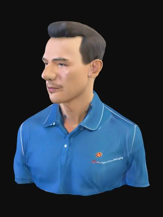 3D model for 穿蓝色polo衫的男人，polo衫胸口有“中国美菱”的标志