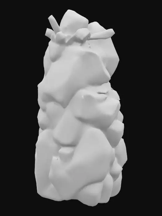 3D model for A cartoon coal ore for Unity, 2m tall, clustered black crystals with radiant blue sparkles. Vibrant Palworld style, 4K hand-painted PBR textures, quad mesh, game-ready. Small crystal shards hover around. No realistic textures, blurry details, or low-poly