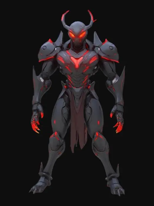 3D model for Solo Leveling, Ant King enemy, anime style, flawless head and face, black and red armored exoskeleton, glowing red eyes, sharp claws, Unity optimized, clean silhouette, no background, game-ready, no errors