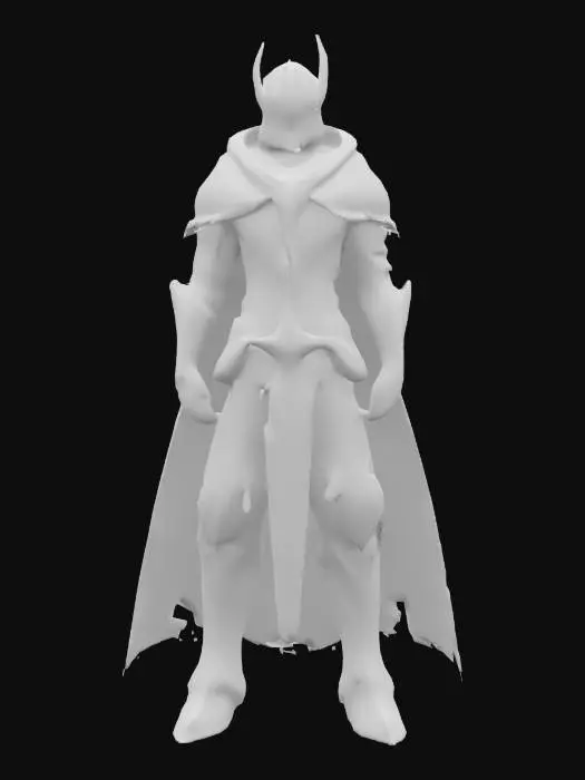 3D model for Solo Leveling, Shadow General Igris, anime style, flawless head and helmet design, black knight armor with glowing purple highlights, dark sword, clean sharp silhouette, Unity optimized, no background, no flaws