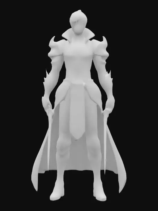 3D model for Solo Leveling character, Sung Jin-Woo, anime style, game-ready model, black armored outfit with glowing purple runes, clean sharp silhouette, no background, dual daggers, confident heroic pose, optimized for Unity, no extra particles