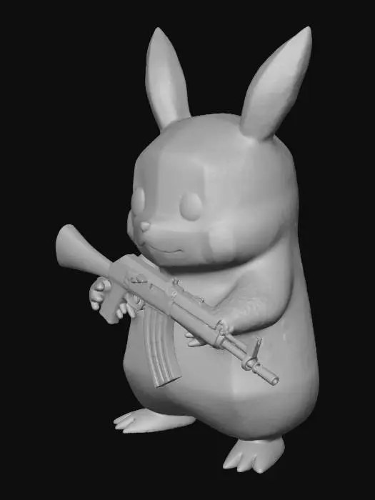 3D model for Pikachu with Ak-47 gun in hand