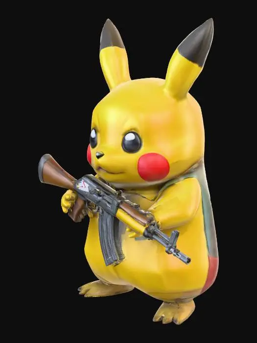 3D model for Pikachu with Ak-47 gun in hand