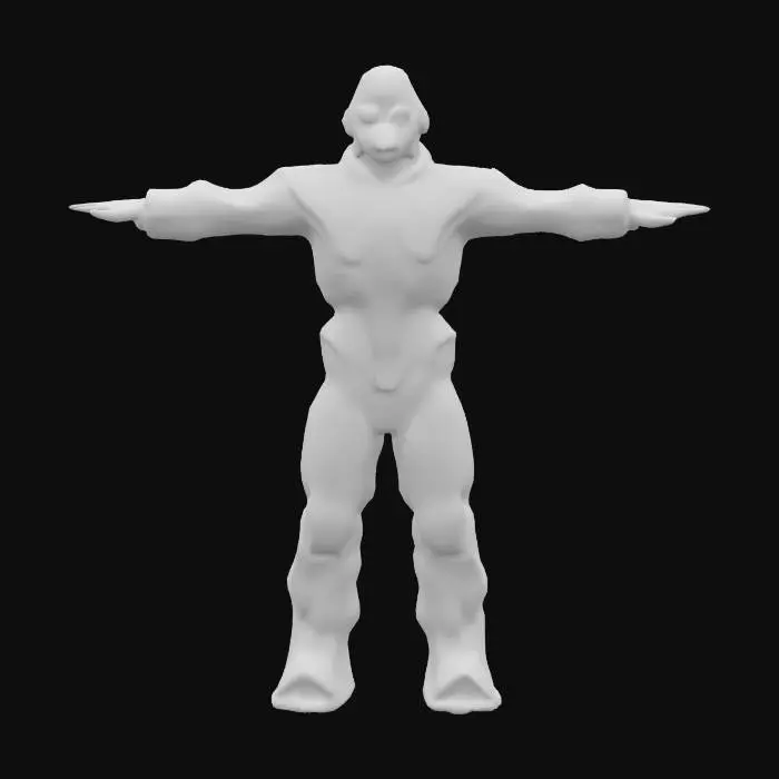 3D model for A cartoon Warframe-inspired humanoid in T-pose for Unity, 2m tall, sleek black coal crystal body with glowing red ember veins. Vibrant Palworld style, 4K hand-painted PBR textures, quad mesh, rigged for easy animation. Subtle smoke wisps orbit it. No realistic textures, blurry details, or low-poly