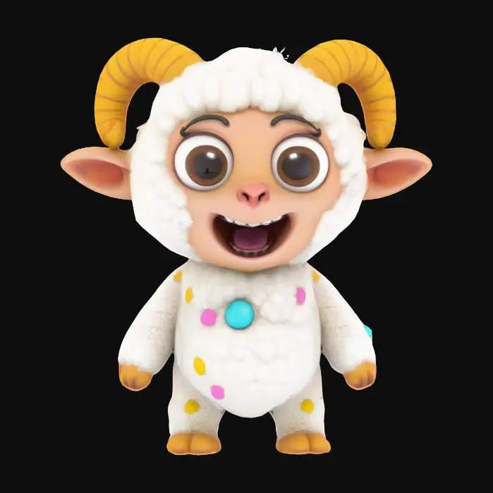 3D model for Create a highly detailed, game-ready 3D model of a Palworld-inspired cartoon-style monster Pal, resembling a fluffy sheep-like creature akin to Lamball (Paldeck #001), optimized for Unity’s Universal Render Pipeline (URP). The Pal should embody Palworld’s vibrant, semi-stylized aesthetic—cute, quirky, and slightly whimsical with smooth, rounded shapes and colorful details. The design must be original, avoiding direct copying, but capture the essence of a small, woolly creature with big eyes and a friendly demeanor. The asset must be flawless, with no mesh errors, texture seams, or rigging issues, suitable for a creature-collecting survival game