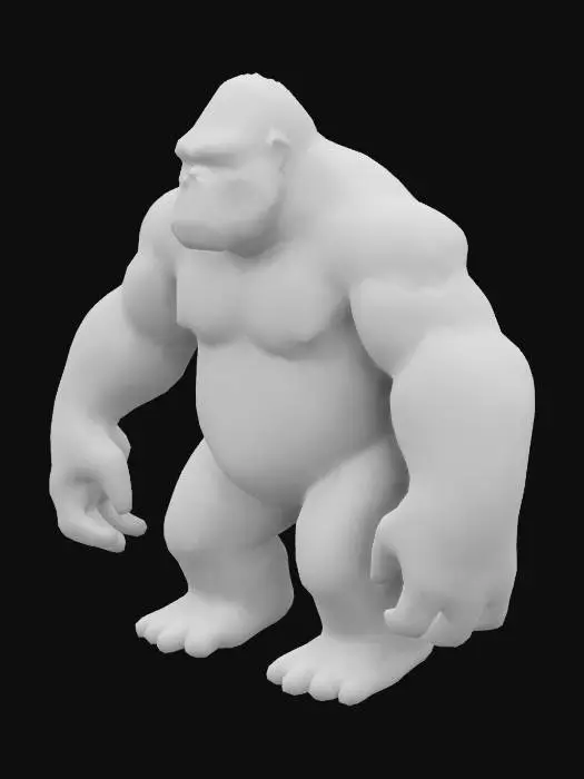 3D model for "Low-poly realistic King Kong model for a mobile game. The model should have an optimized polygon count for real-time performance. It must be in a neutral T-pose or A-pose for proper rigging. The design should maintain clear gorilla-like features while being game-ready. No unnecessary high-poly details, clean topology, and proper edge loops for animation."f