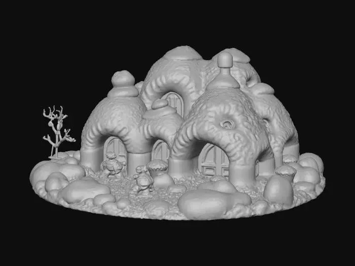 3D model for In the microscopic world, there is a miniature photography. A house made of giant dumplings is covered with layers of ice and snow. The lights inside shine through. Below, a few small robots are playing and skiing in the snow. Several busy little robots are making small dumplings and sweet rice balls. There are not too many robots. The elements of the Spring Festival atmosphere are lively and the picture is in high definition.