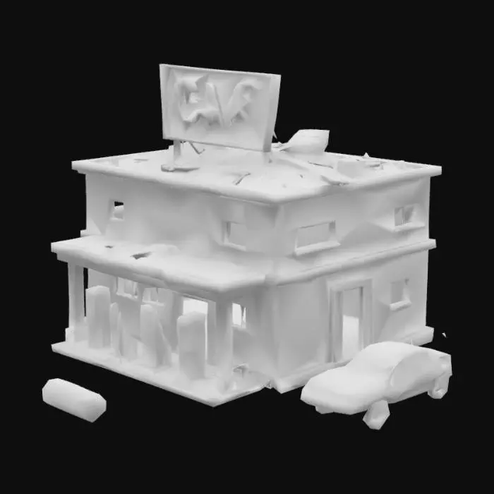 3D model for post apocalyptic gas station in desert