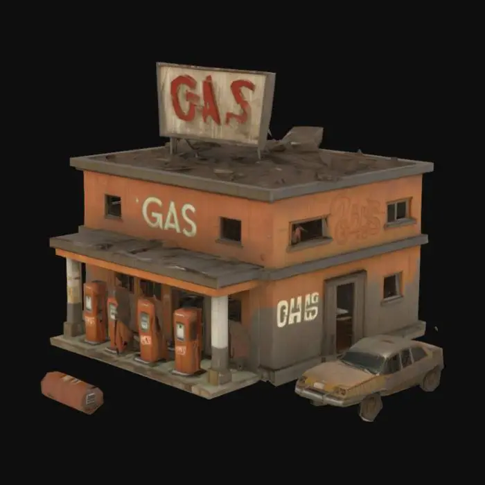 3D model for post apocalyptic gas station in desert