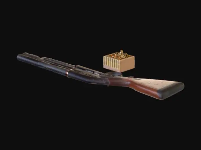 3D model for make a shotgun with bullets on s table