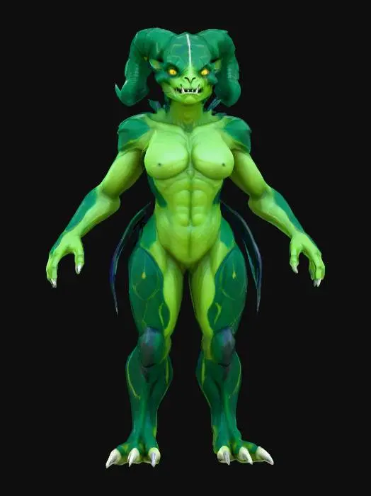 3D model for A feminine anthropomorphic deathclaw from fallout, in a t-pose