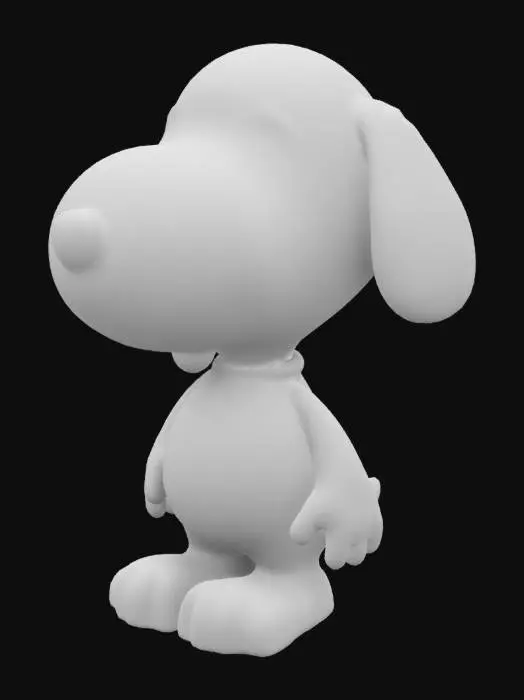3D model for snoopy statue the design should be simple and rounded, with no overhangs greater than 45 degrees or thin, unsupported elements. Focus on the physical geometry, avoiding unnecessary details like textures that do not affect the print.
