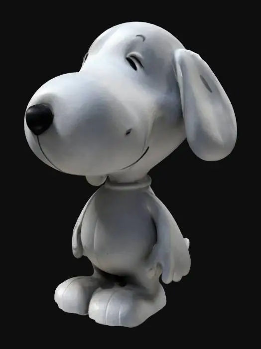 3D model for snoopy statue the design should be simple and rounded, with no overhangs greater than 45 degrees or thin, unsupported elements. Focus on the physical geometry, avoiding unnecessary details like textures that do not affect the print.

