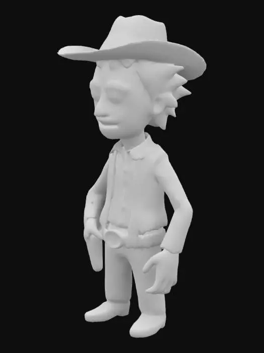 3D model for Imagine Rick Sanchez from Rick & Morty in cowboy clothes, Clean geometry, Sharp geometry, Clean texture, Well defined texture, Defined face, Ensure high quality texture, HDR.