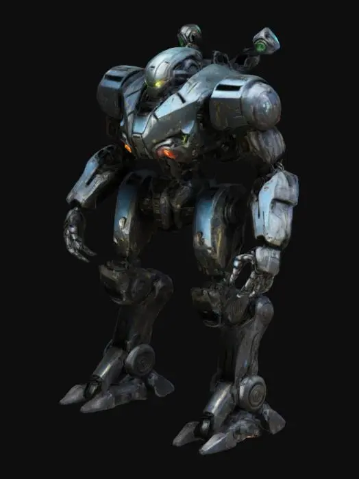 3D model for Android, xeno, war machine, multiple limbs, intimidating, robot, feral, glowing optics, dark , horrific, highly detailed, well lit , distressed and battle worn surfaces, hard surface, mecha, painted steel 