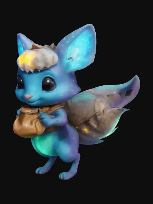 3D model for A glowing, adventurous critter carrying a bag of stardust cartoon style.