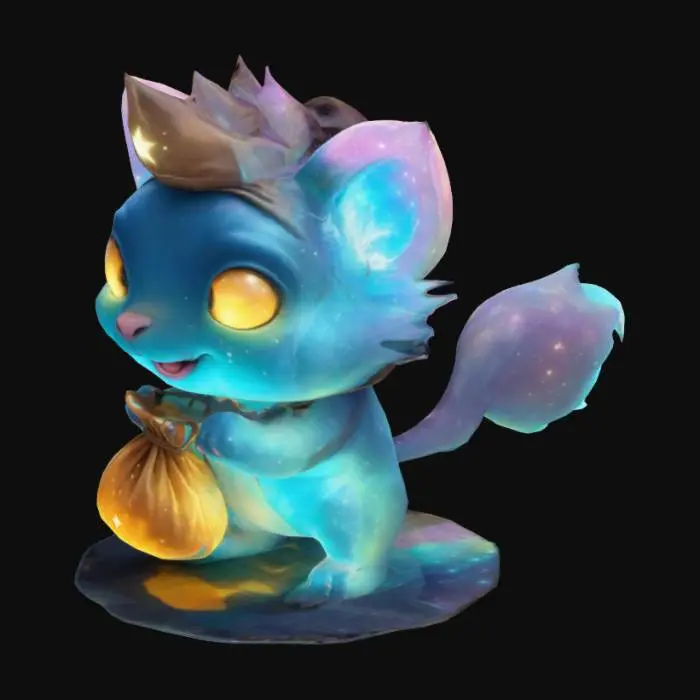 3D model for A glowing, adventurous critter carrying a bag of stardust cartoon style.
