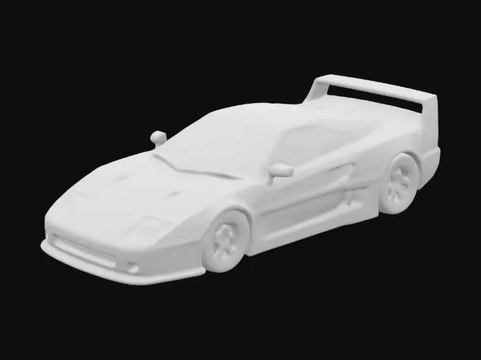 3D model for Ferrari F40 collectible scale model car, iconic red sports car from 1987, highly detailed, aerodynamic design, pop-up headlights, rear spoiler, detailed wheels and engine vents, realistic 3D model with clean geometry, suitable for rendering or 3D printing