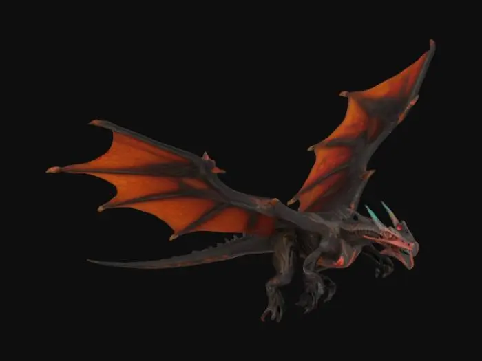 3D model for Ultra-detailed 3D model of a massive alien flying predator, inspired by a pterosaur and dragon. Gigantic wings with intricate patterns of red, orange, and black membrane textures stretching across elongated, skeletal wing structures. Sleek, aerodynamic body with vibrant, bioluminescent markings and a long, barbed tail. Ferocious head with a beak-like snout, sharp teeth, and crown-like crests extending backward in a fan formation. Six limbs total: four legs and two massive wings. Reptilian skin with detailed muscle definition, subtle scales, and aerodynamic contours. Studio lighting, no background. Designed for high-resolution rendering with cinematic-level textures