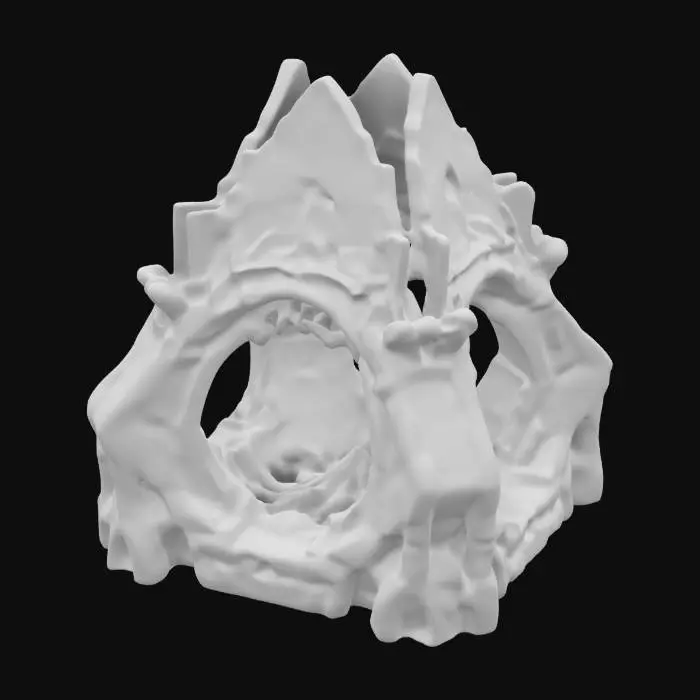 3D model for   an infatable   cut diamond arched prehistoric  fractal engine made of bone, , 