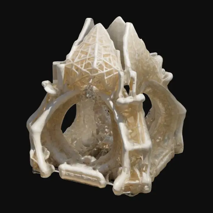 3D model for   an infatable   cut diamond arched prehistoric  fractal engine made of bone, , 