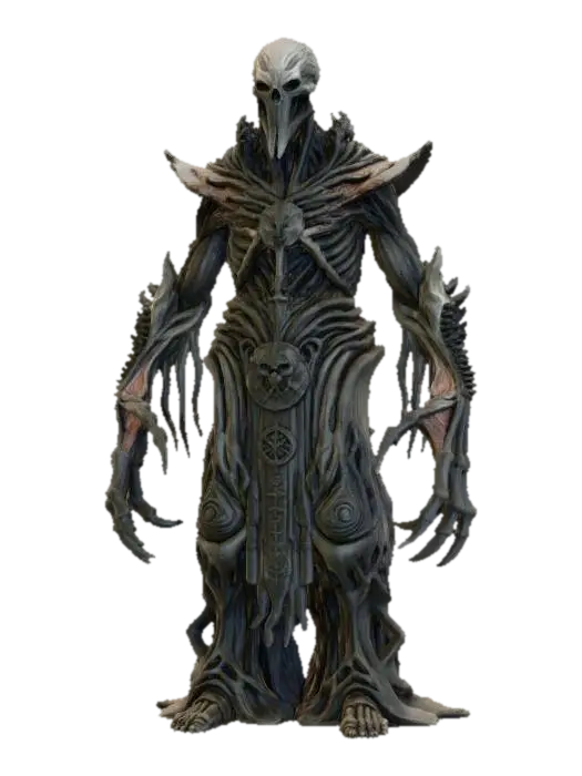 a full body clay or chavant figurine of a chaos spawn cultist high priest, ultra… 3D model, vytvořený pomocí AI