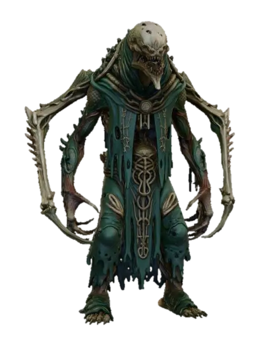 a full body clay or chavant figurine of a chaos spawn cultist high priest, ultra… 3D model, vytvořený pomocí AI