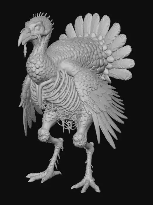 3D model for create an undead rotten wild thanks giving Turkey creature, ultra realistic, well lit, natural but vibrant colors, dark and gloomy, #Thanksgiving#