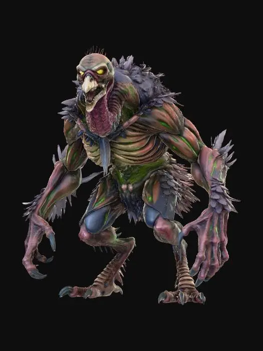 3D model for #Thanksgiving#, create an undead rotten wild thanksgiving, #Thanksgiving#,  Turkey monster hybrid anthropomorphic mutant creature, ultra realistic, well lit, natural but vibrant colors, dark and gloomy, disturbing, chaos mutant turkey beast feral and utterly aggressive, massice claws  #Thanksgiving#,  #Thanksgiving# on a neutral subtle mid grey bg