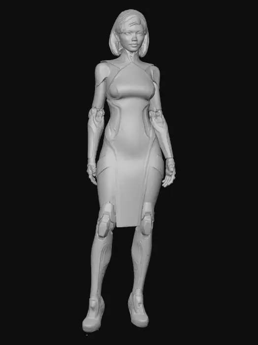 3D model for #Thanksgiving#, #Thanksgiving#, a futuristic cyberpunk high fashion Cyborg woman, minimalistic sleek tech design, glowing elements, tech high fashion sexy dress, ultra realistic, extreme details, beautiful face with augmentations, well lit, natural A Pose, hi tech Corporation executive, on neutral background