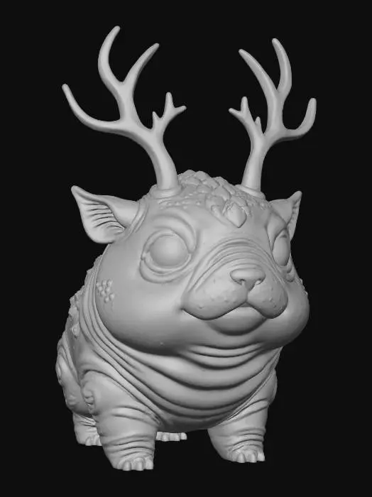 3D model for #Thanksgiving#, super cute chunky  chibi dino alien puppy figurine,  quadruped with long antennas and  or antlers , very big cute eyes, adorable,cute harmonic coloring , no fur cute scaly skin with cute wrinkles , stylized loomk #Thanksgiving#extreme details, well lit, natural, on neutral background