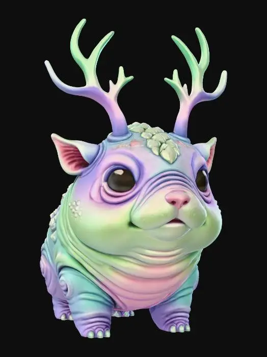 3D model for #Thanksgiving#, super cute chunky  chibi dino alien puppy figurine,  quadruped with long antennas and  or antlers , very big cute eyes, adorable,cute harmonic coloring , no fur cute scaly skin with cute wrinkles , stylized loomk #Thanksgiving#extreme details, well lit, natural, on neutral background