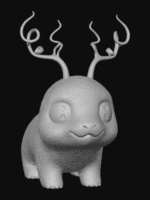 3D model for #Thanksgiving#, super cute chibi dino alien puppy quadruped with long antennas and  or antlers , very big cute eyes, adorable, vibrant harmonic coloring #Thanksgiving#extreme details, well lit, natural, on neutral background